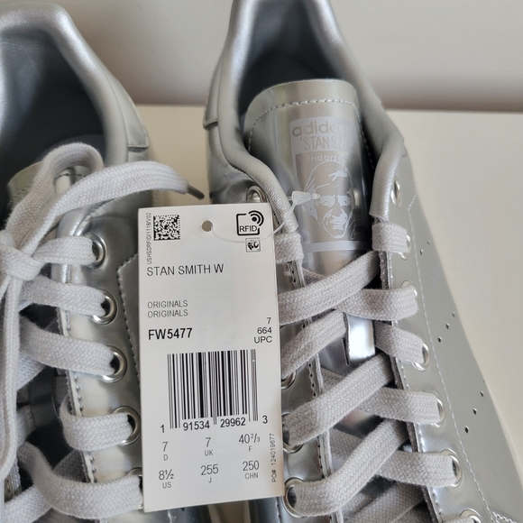 Adidas Stan Smith Silver Metallic Low Top Sneakers Women's Size US8.5 FW5477 - Picture 13 of 14